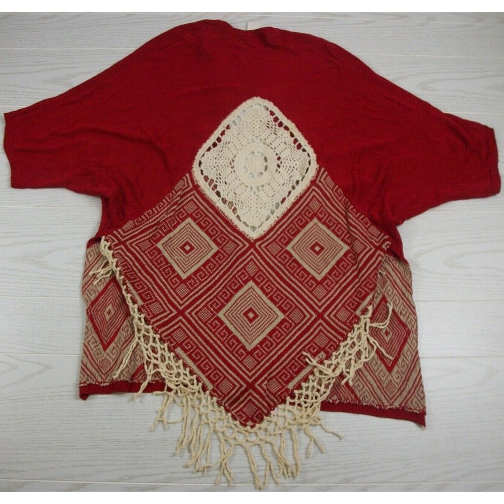Umgee Shawl Wrap Women XL Red Embroidered Boho Hippie Crochet Cotton Blend New